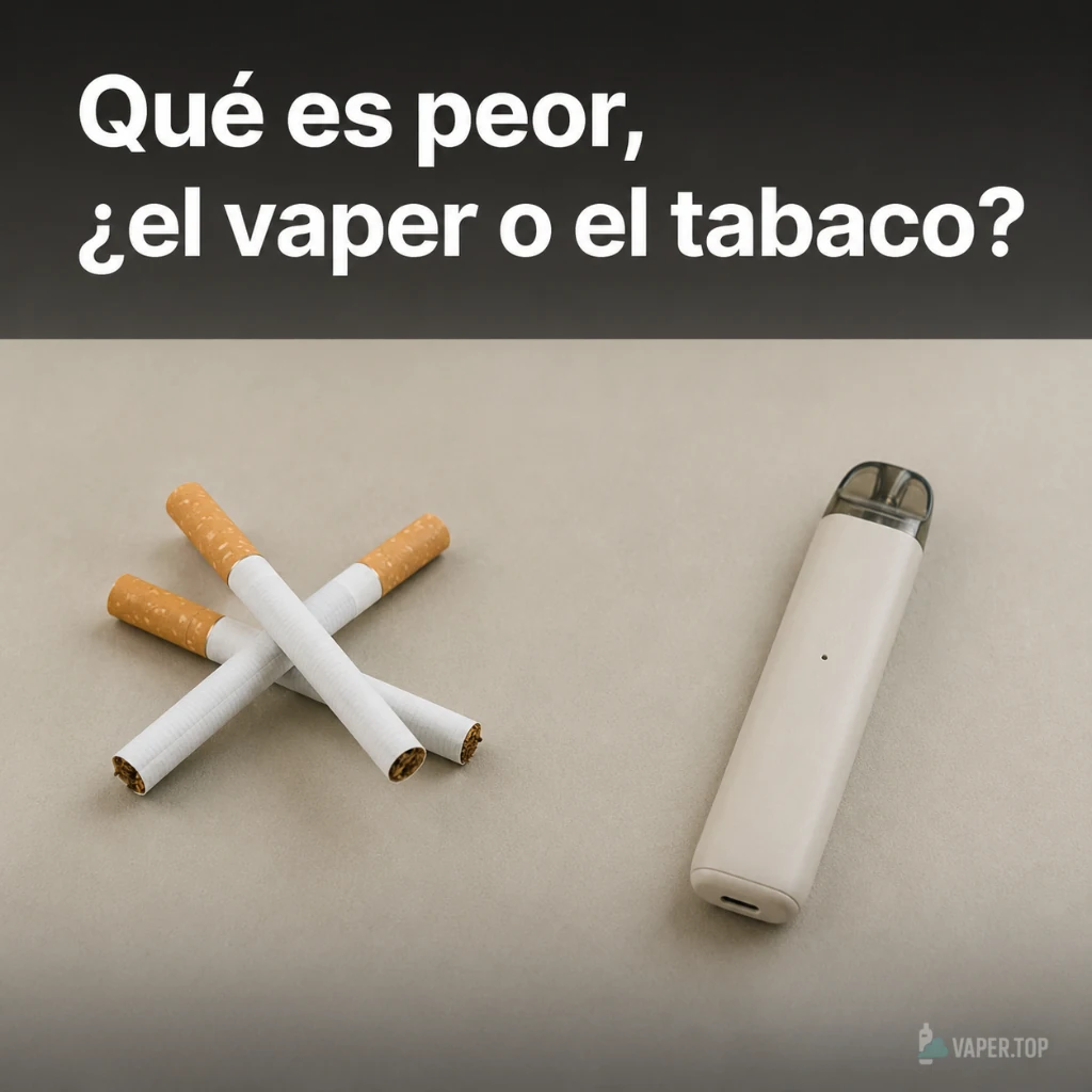 Qué es peor, el vaper o el tabaco: cigarrillos y un dispositivo de vapeo sobre fondo neutro